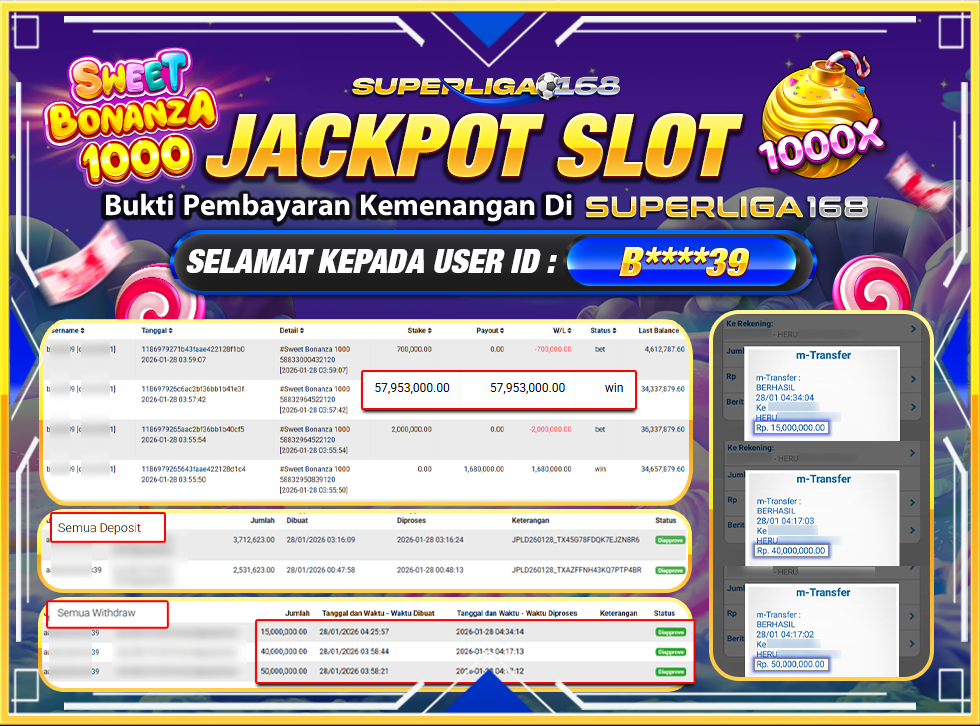 SUPERLIGA168 JACKPOT SWEET BONANZA 1000 Rp.105,000,000.LUNAS